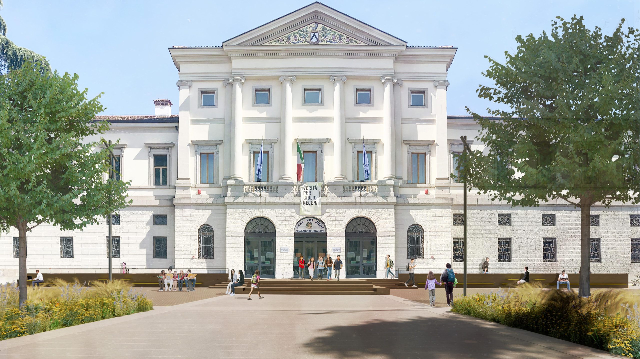 Render Piazza Garibaldi fronte scuola Manzoni Render Piazza Garibaldi fronte scuola Manzoni